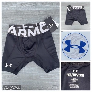 Under Armour Shorts Black UA Diamond Utility Slider Cup Pocket YXS Boys Fitted - Picture 1 of 8