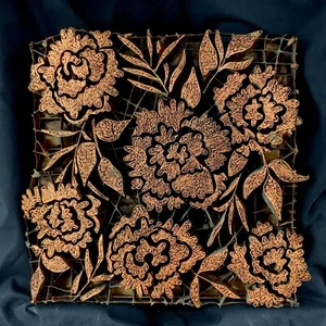 Copper Tjap Cap Chop Stamp Artisan Batik CARNATION & LAUREL 8" x 8.5" Block - Picture 1 of 2