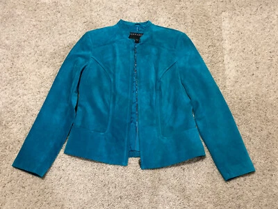 Chaqueta de cuero de gamuza vintage Bernardo para mujer verde azulado talla S Foto 1 de 4