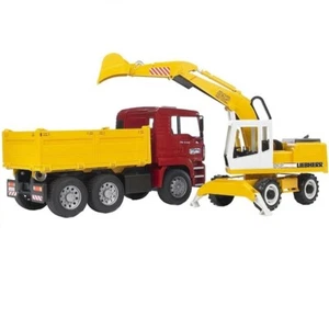 Bruder 2751 MAN TGA Autocarro con cassone ribaltabile e Escavatore Liebherr Incl - Imagen 1 de 1