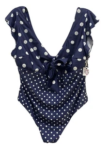 Peek & Beau Womens Swimsuit Polka Dots Blue White Size Large - Picture 1 of 12