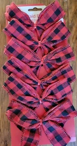 6 New Fabric Wire Edges Red & Black Buffalo Plaid Bows Christmas Tree Gifts - Picture 1 of 4