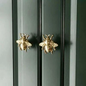 2 Vintage Gold Brass Bumblebee Bee Wardrobe Drawer Pulls Knobs Cabinet Handles - Picture 1 of 10