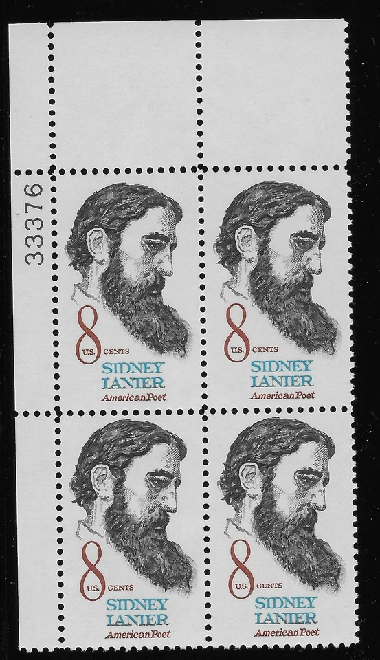 US Scott #1446, Plate Block #33376 1972 Sidney Ianier 8c FVF MNH Upper Left - Image 1 of 1