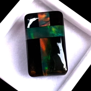 Natural Beautiful Unique Black Silk Opal Emerald Shape 34 Ct Certified Gemstone - Picture 1 of 8