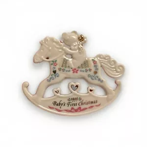 Lenox 1999 Baby's First 1st Christmas Annual Ornament Rocking Horse w Teddy Bear - Picture 1 of 4