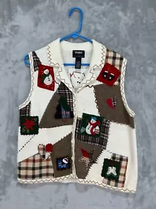 Studio Joy Christmas Sweater Vest Large Button Grandma Snowmen - Picture 1 of 6