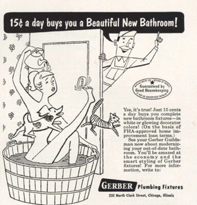 1954 Gerber Plumbing Fixtures: Beautiful New Bathroom Vintage Print Ad - Picture 1 of 1