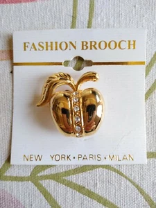 Gold Apfel Strass Lehrer Anstecknadel Brosche - Bild 1 von 4