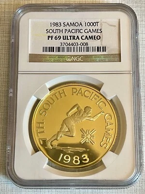 Samoa 1983 South Pacific Games 1000 Tala Gold NGC PF69 ULTRA CAMEO Sku# 5619 Foto 1 de 2