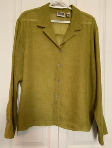 Chicos Design Blouse Jacket Women Dark Lime Green Textured top long sleeve Large - Picture 1 of 6