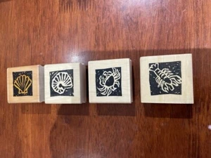 Set of 4 Wood Mounted RubberStamps - Sea Lives - Picture 1 of 5