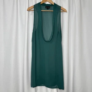 Nicola Waite Green Sheer Sleeveless Top Size 2 M Scoop Neck Slits Casual Womens - Picture 1 of 14