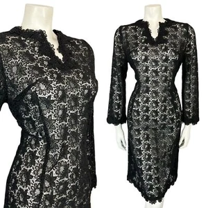 VTG 60S HIPPY BOHO BLACK LACE FLARE SLEEVE EVENING PARTY TUNIC MIDI DRESS 10 - Picture 1 of 9