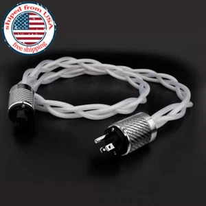 Cable de alimentación de alta fidelidad enchapado en rodio plateado 5N OCC con enchufe de CA EE. UU. de fibra de carbono - Imagen 1 de 8