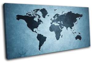 World Atlas Funky Blue Abstract Maps Flags SINGLE CANVAS WALL ART Picture Print - Picture 1 of 1
