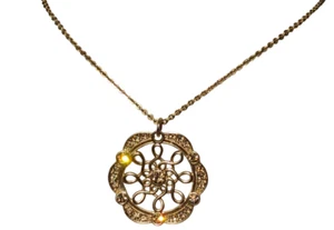 Avon Pendant Necklace Silver Plated Amber Rhinestone Gold Tone Vintage - Picture 1 of 7