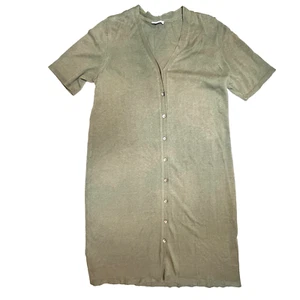 J. Jill Button Front Midi Dress Olive Green M Petite Lightweight Knit Minimalist - Picture 1 of 12