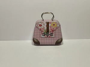 Pink Gingham And Flowers Print Suitcase Shape Small Decorative Tin - Picture 1 of 4