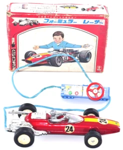 Rare Vintage Bandai Red Box Tinplate Formula Racer Remote Control Car - 1960s JP - Bild 1 von 24