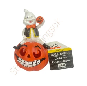Leuchtender Geist auf Jack-o’-Laterne Kürbis 5” Halloween Dekoration Resin Figur - Bild 1 von 6