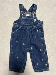 VTG 2001 Carter's Embroidered Heart Denim Bib Overalls Baby Girls Size 3-6 Mos. - Picture 1 of 1