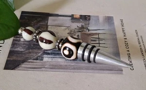 Pier 1 Imports Hand Blown Glass Wine Bottle Stopper Brown Creamy Circles 6” - Picture 1 of 2