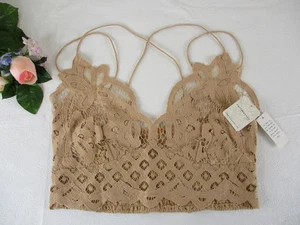 Intimate Free People Bralette Adella Gr. L Blumen Spitze gesmokter Rücken nude beige - Bild 1 von 10