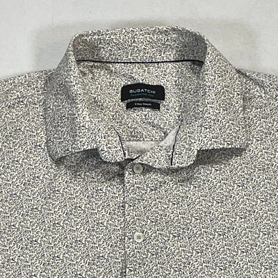Bugatchi Shirt Mens 2XL Sand Blue Floral OoohCotton Tech Short Sleeve Casual - Image 1 of 4