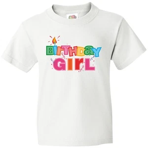 Inktastic Birthday Girl Letters Youth T-Shirt Party Colorful Candle Streamers My - Picture 1 of 12