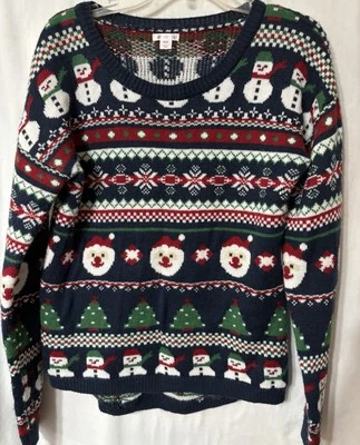Suéter de Navidad para Mujer Mediano Pull On Fair Isle Santa Muñeco de Nieve Xhilaration Foto 1 de 4