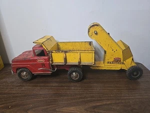 Vintage Tonka Dump Truck With Sand Loader Set 1960s Red & Yellow Pressed Steel - Picture 1 of 7