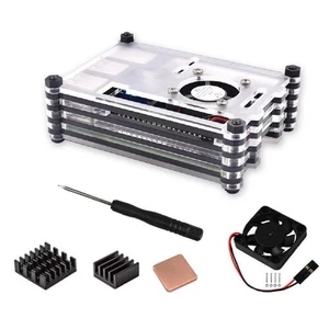9 Layers Acrylic Transparent Case with Cooling Fan&Heatsink for Raspberry Pi 3B+ - Picture 1 of 9