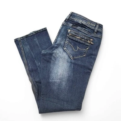 Jeans ZCO pierna recta puntada gruesa bolsillos con cremallera elástico denim para mujer talla 13 Foto 1 de 4