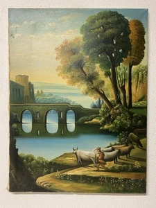 quadro antico  dipinto olio su tela  Scorcio Natura Firmato - Imagen 1 de 6