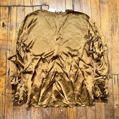 Ellen Tracy блузка верхний женский размер 12 золотой атласный шелк длинным рукавом круглый вырез - Изображение 1 из 4