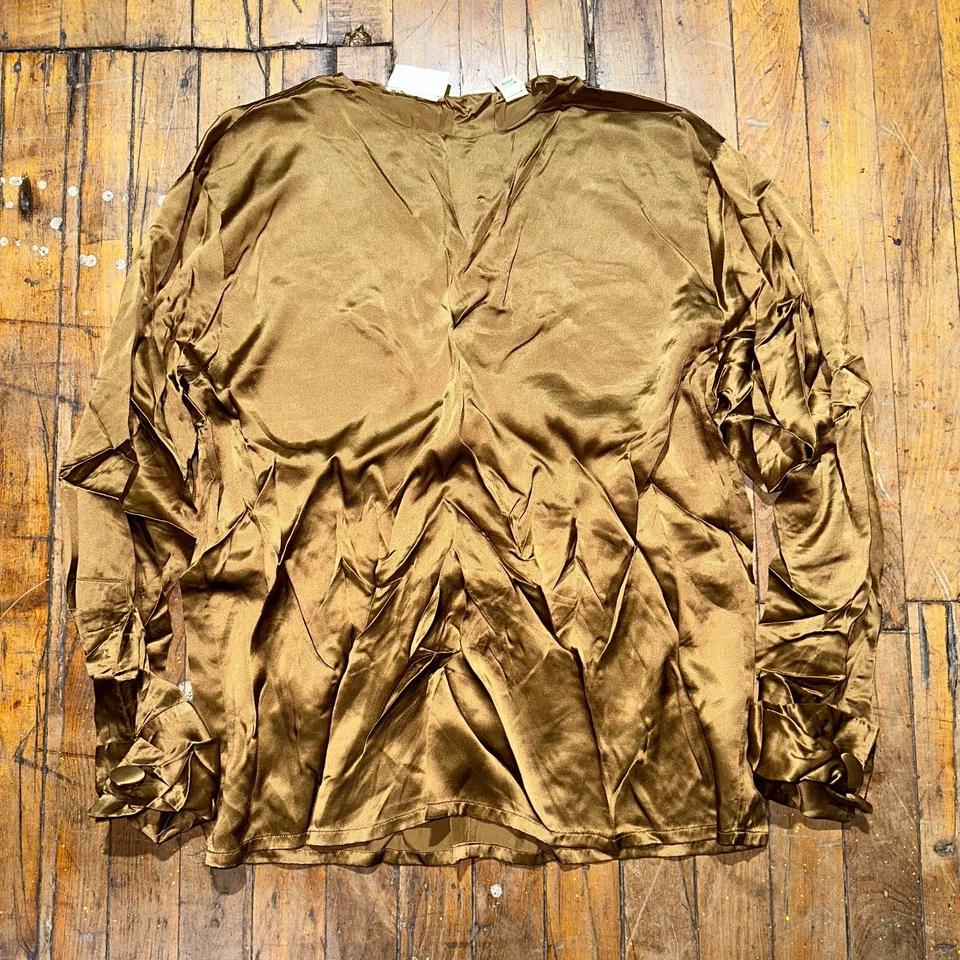 Blusa Top Ellen Tracy Para Mujer Talla 12 Dorado Satinado Seda Manga Larga Cuello Redondo Foto 1 de 4