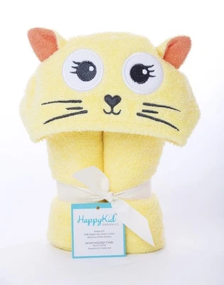 Adorable Baby/Infant 100% Organic Cotton Yellow Kitten Hooded Bath Towel - Image 1 of 2