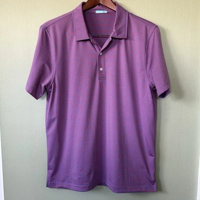 J.McLaughlin Men's Short Sleeve Striped Button Front Polo Shirt Blue Red Medium - Image 1 of 4