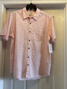 Camicia Hurley uomo Lg rosa palma floreale Kona hawaiana con bottoni manica corta - Foto 1 di 11
