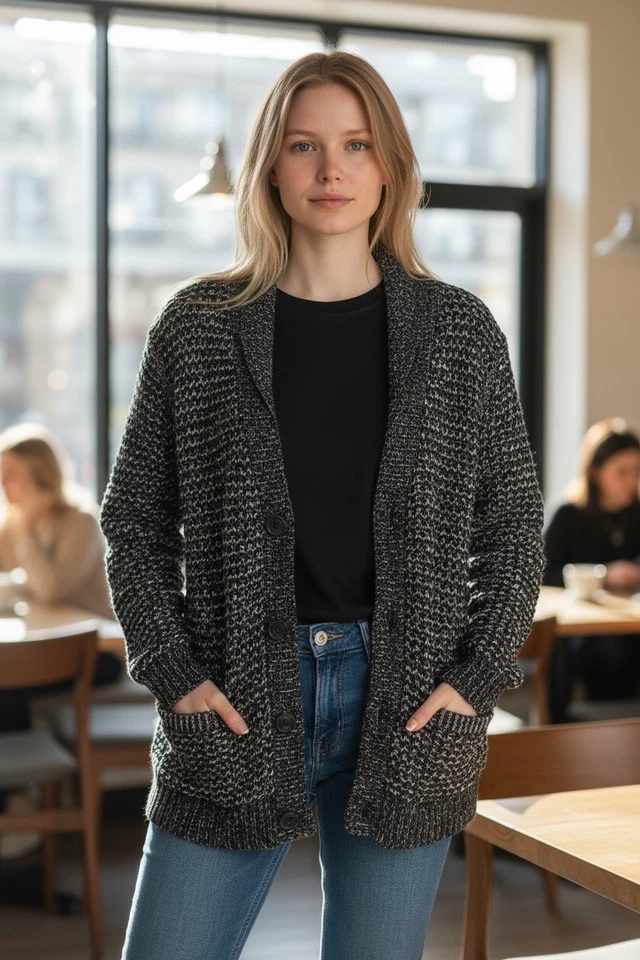 Rag & Bone Neiman Marcus Target Cardigan XL WOOL & Cotton Black Gray Preppy - Image 1 of 4