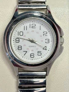 Ladies Silver Tone 24hr Watch, Clean Silver Tone Stretch Band, Gifts For Her - Picture 1 of 8