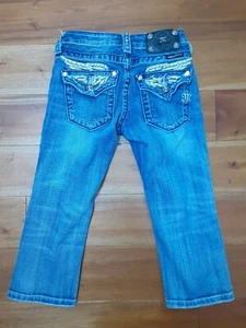 Miss Me Girls Embellished Capri Jeans w Angel Wing, Flap Pockets,Bling - Picture 1 of 7