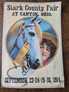 Original vintage 1914 Stark County Fair POSTER - Canton, Ohio - Horse & Lady - Picture 1 of 3