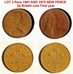 LOTE 2 Raras 1981 Y 1985 Reino Unido NUEVO PENIQUE 2p Moneda Británica - Imagen 1 de 1