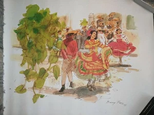  Barry Ross signiertes Gemälde gemalt 1975 Aquarell auf Leinwand Druck ~ bin7 - Bild 1 von 2