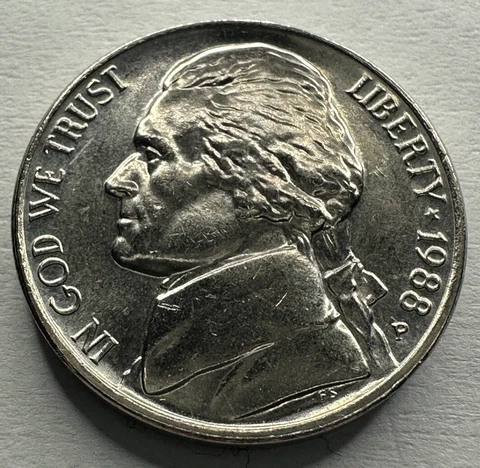 1988-P Jefferson Nickel 5cent Coin Uncirculated from US Mint Set Cover