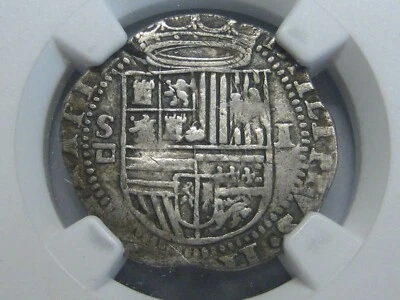 1556-98 PHILIP II 1 REAL COB NGC VF SEVILLA SPANISH SILVER COLONIAL ERA 1500s - Image 1 of 4