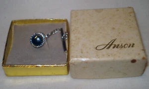 Cravatta vintage Anson USA tono argento rotonda antracite cromata NUOVA CON SCATOLA NOS - Foto 1 di 2