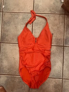 Traje de baño Calvin Klein NARANJA ACOLCHADO SUJETADOR LADO RUSO Halter UNA pieza talla 8 Nuevo con etiquetas - Imagen 1 de 9